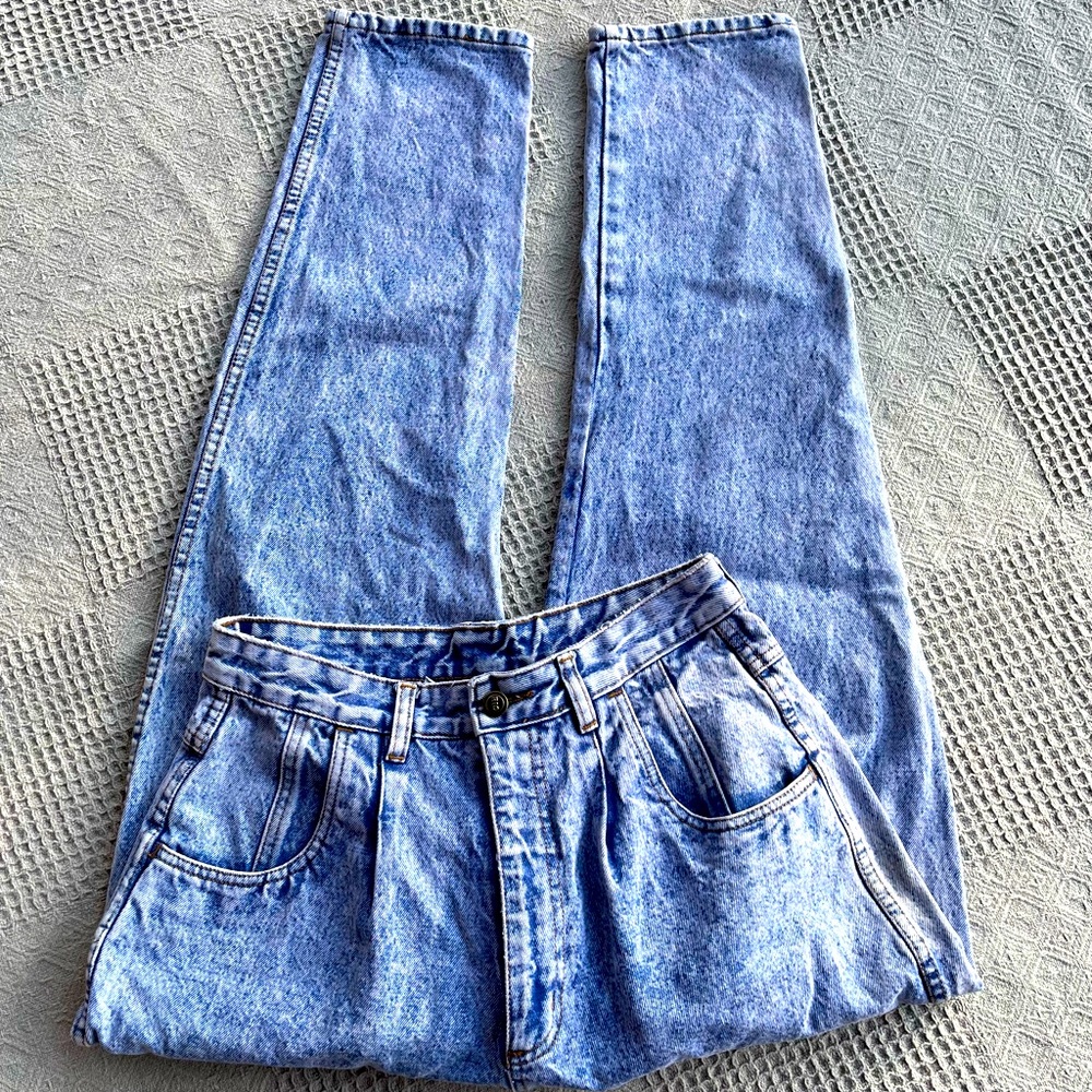 Vintage Rio by Stephen Mardon Blue Acid Wash High Rise Tapered Leg Denim Jean